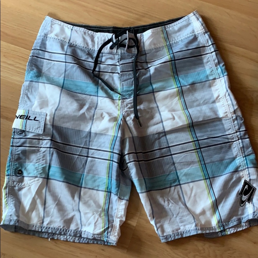O’Neill plaid board shorts
